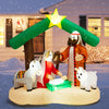 6.7 feet inflatable nativity scene with LED lights, featuring Mary, Joseph, and animals, perfect for outdoor Christmas.