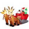 Inflatable Santa on sled with 2 reindeer, 7.2 feet long, featuring bright LED lights for festive outdoor decoration.