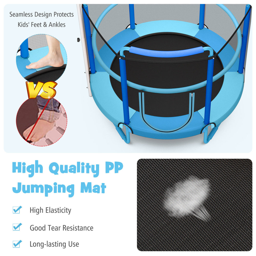 Close-up of the high-elastic PP jumping mat for the 5ft kids trampoline, showcasing tear resistance and durability.