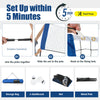 Adjustable 10-foot badminton net stand with portable carry bag, easy tool-free setup, suitable for various sports.