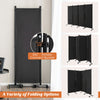 4-panel folding room divider in black with lockable wheels, ideal for privacy in home, office, or dormitory settings.