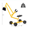Kid ride-on sand digger with sturdy steel frame, 360-degree rotatable seat, and rubber handles for beach play.