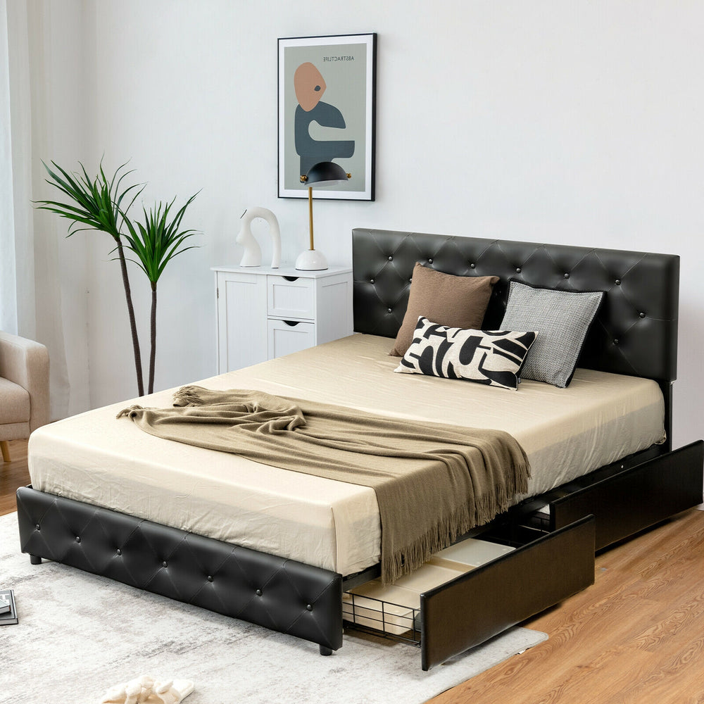 Full/Queen PU Leather Upholstered Platform Bed with 4 Drawers-Queen Size - Gallery View 1 of 11