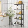 Industrial 5-layer bookshelf in rustic brown with out-stretched legs, perfect for organizing items in any room.