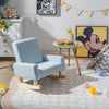 Kids rocking chair in blue with solid wood legs, designed for ages 3-5, perfect for reading and relaxing in any room.