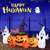 Halloween inflatable decor featuring 9 feet of pumpkins and 2 ghosts, perfect for outdoor parties and festive displays.