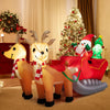 Inflatable Santa on sled with 2 reindeer, 7.2 feet long, featuring LED lights for festive outdoor decoration.
