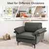 Gray modern fabric accent armchair with ergonomic armrest cushions, ideal for living room, bedroom, or office use.