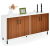4-door kitchen buffet sideboard in white with wood grain finish, offering spacious storage for dining room and kitchen.