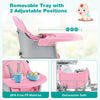 Removable pink tray with three adjustable positions for the 6-in-1 convertible baby high chair, made of BPA-free PP.