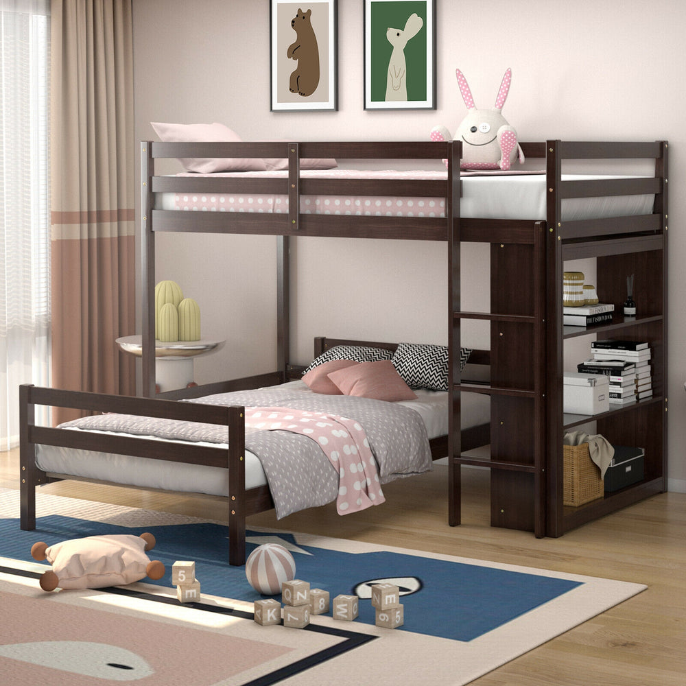 Twin Over Twin Loft Bunk Bed with Bookcase-Dark Brown - Gallery View 1 of 10