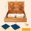 Kids wooden square sandbox with cover, solid cedar wood, includes hidden storage and seating for 3-4 kids.