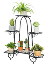 6-tier black plant stand with adjustable foot pads, showcasing plants in an organized and stylish manner for outdoor.