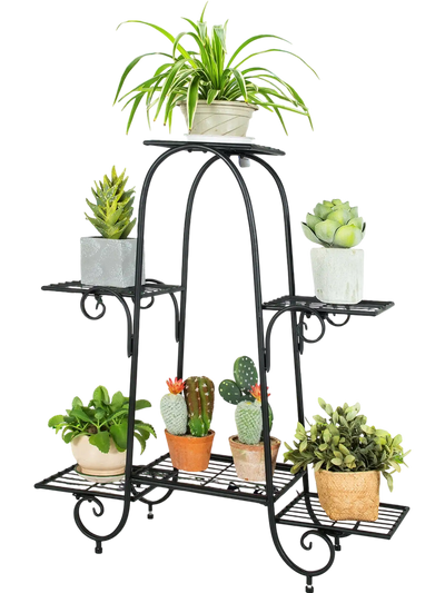 Costway 6-Tier Plant Stand Black Adjustable Foot Pads 71685302 New