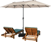 Double-sided 15 feet patio umbrella in beige with hand-crank system, perfect for creating a large shady space outdoors.