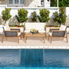 4-piece patio rattan furniture set with white removable cushions and acacia wood, perfect for outdoor relaxation by the.