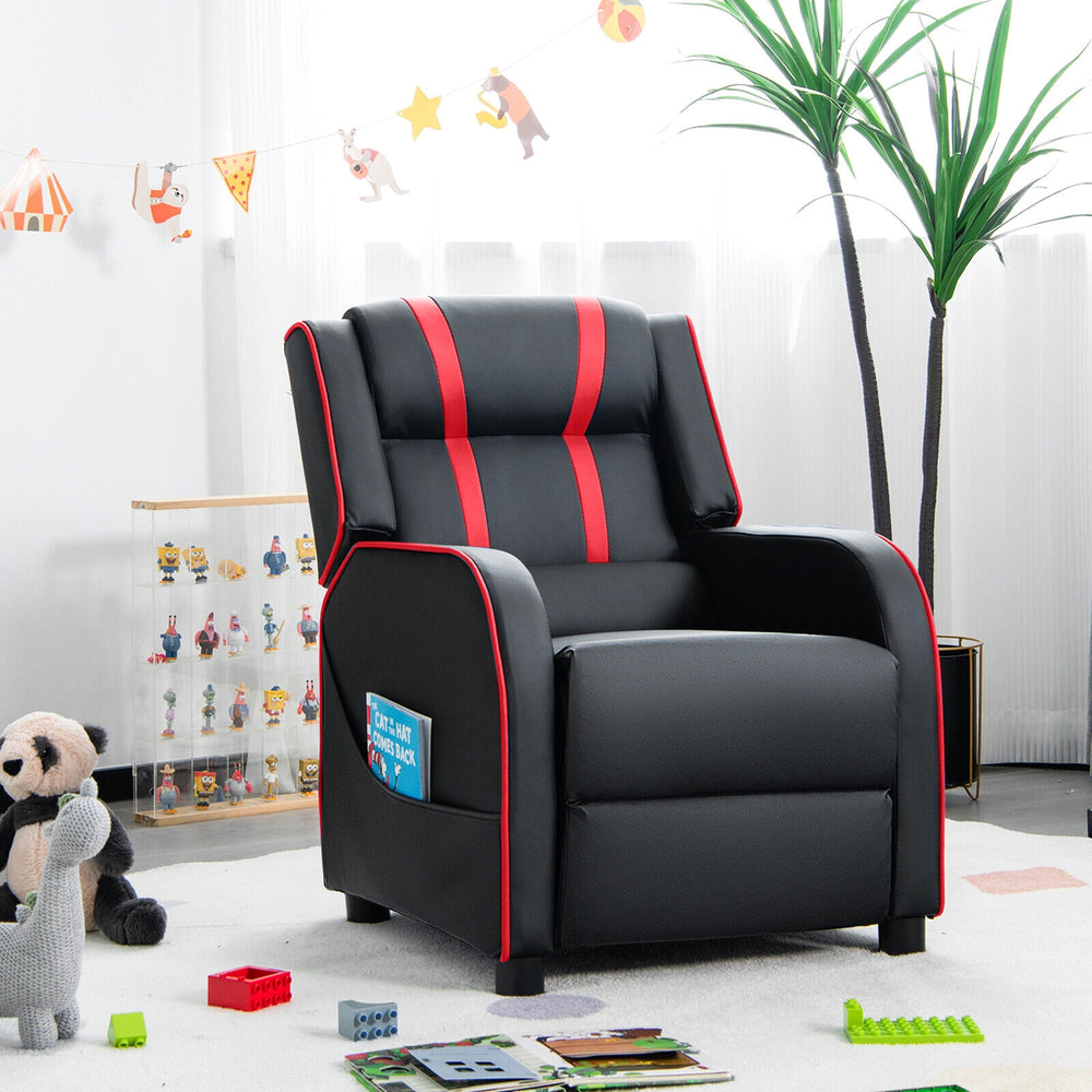 Kids Recliner Chair with Side Pockets and Footrest-Red - Gallery View 1 of 13