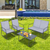 Two comfortable chairs from a 4-piece metal patio furniture set, featuring breathable fabric and sturdy steel frame for.