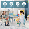 Kids wooden activity play furniture set in blue, featuring a large tabletop and ergonomic chairs for creative playtime.