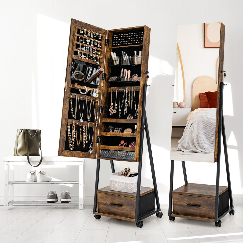 Jewelry Cabinet with Full Length Mirror-Brown - Gallery View 1 of 10