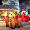 Close-up view of inflatable reindeer with Santa's sled, 7.2 feet long, featuring bright LED lights for eye-catching.