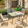 7-piece patio dining set featuring a rectangular tempered glass table and 6 stackable chairs, perfect for outdoor.