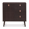 Brown 3-drawer sideboard storage cabinet showcasing leather handles, ideal for stylishly organizing your living room or.