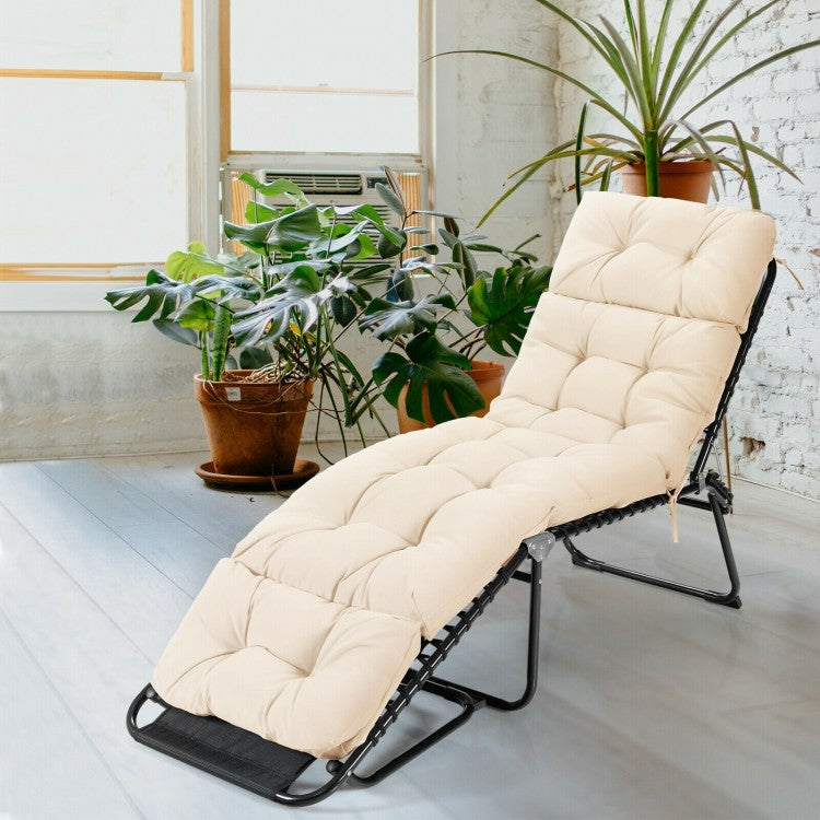 Outdoor Lounge Chaise Cushion with String Ties for Garden Poolside-Beige - Gallery View 1 of 12