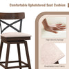Wooden swivel bar stool with cushioned seat, breathable linen fabric, and ergonomic backrest for kitchen or bar use.