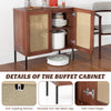 Kitchen sideboard with rattan doors, adjustable shelf, and anti-toppling device, perfect for living room or kitchen.