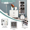 Jewelry cabinet with full-length mirror, large storage, and lockable drawer, ideal for space-saving organization.