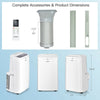 9000BTU portable air conditioner in white, showcasing cooling, drying, and ventilating modes with remote control for.