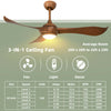 52-inch ceiling fan with light and reversible DC motor, featuring walnut blades for elegant decor in any room.