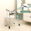 Height adjustable rollator walker with seat, aluminum frame, anti-slip handrail, and 5" wheels for easy mobility.