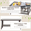 Coffee table with black tempered glass top and 2-tier design, made of durable PE rattan for outdoor use.