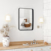 Rectangular wall mount bathroom mirror with rust-resistant steel frame, ideal for vanity use or room decoration.