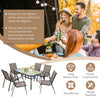 Tempered glass tabletop of the 7-piece patio dining set, designed for easy cleaning and outdoor dining enjoyment.