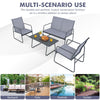 4-piece metal patio furniture chat set with tempered glass coffee table, ideal for backyard relaxation and outdoor.