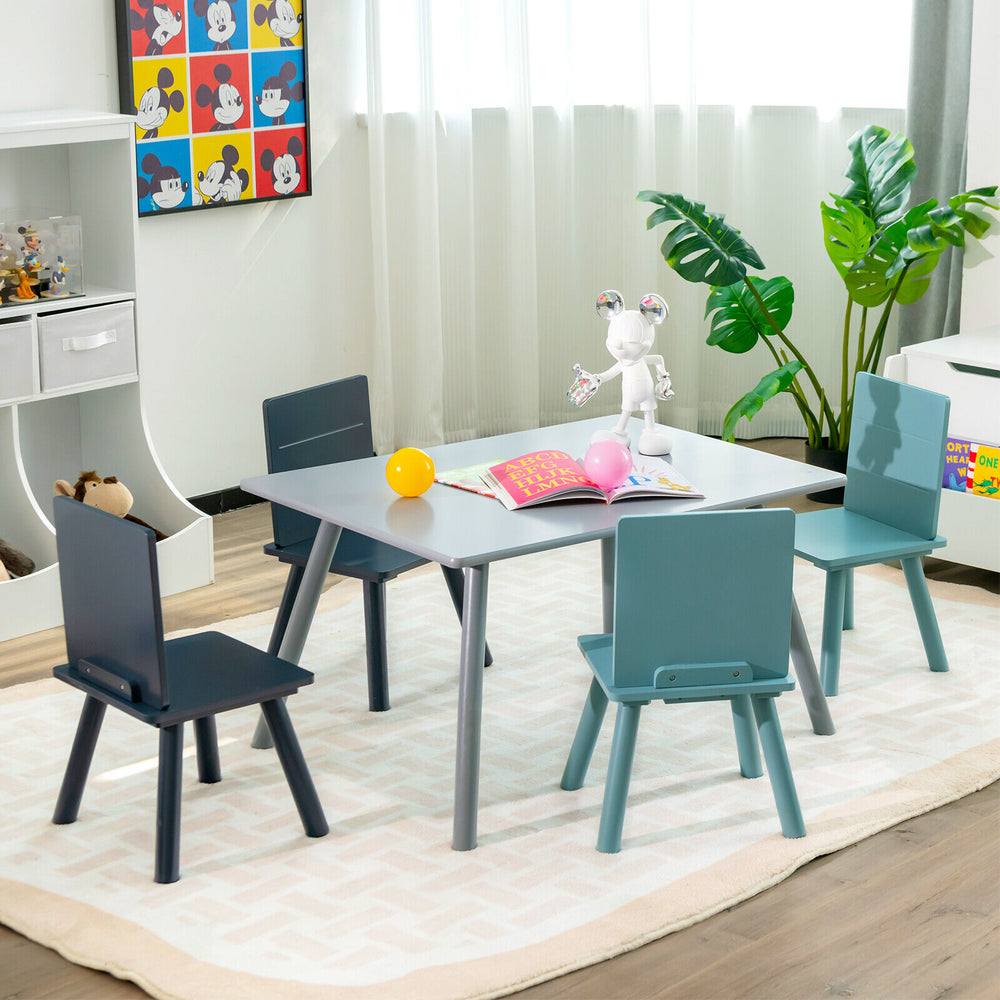Kids wooden activity play furniture set in blue with a large tabletop and ergonomic chairs, perfect for playtime and.