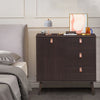 3-drawer sideboard storage cabinet in brown with leather handles, perfect for living room or bedroom organization.