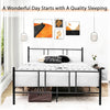 Full/Queen size platform bed frame with high headboard in all-black steel, designed for sturdy support and noise.