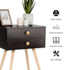 Mid Century Modern nightstand with two drawers in natural-coffee finish, featuring solid wood legs and smooth surface.