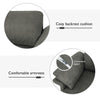 Cozy backrest cushion and comfortable armrests of the gray modern fabric accent armchair for ergonomic support.