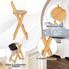 Bamboo folding barstool with round seat edge, ergonomic backrest, and stable footrest, perfect for home or cafe use.
