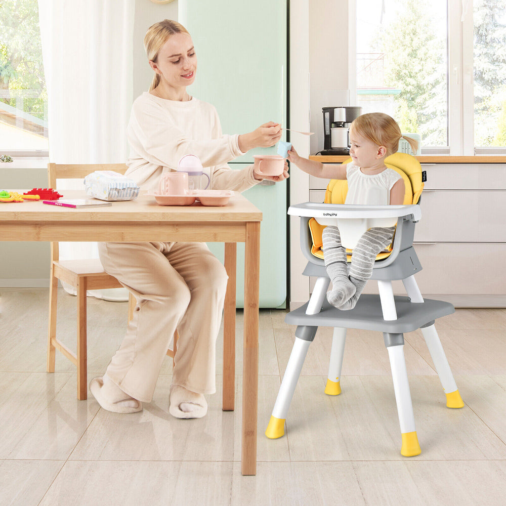6-in-1 Convertible Baby High Chair with Adjustable Removable Tray-Yellow - Gallery View 1 of 10