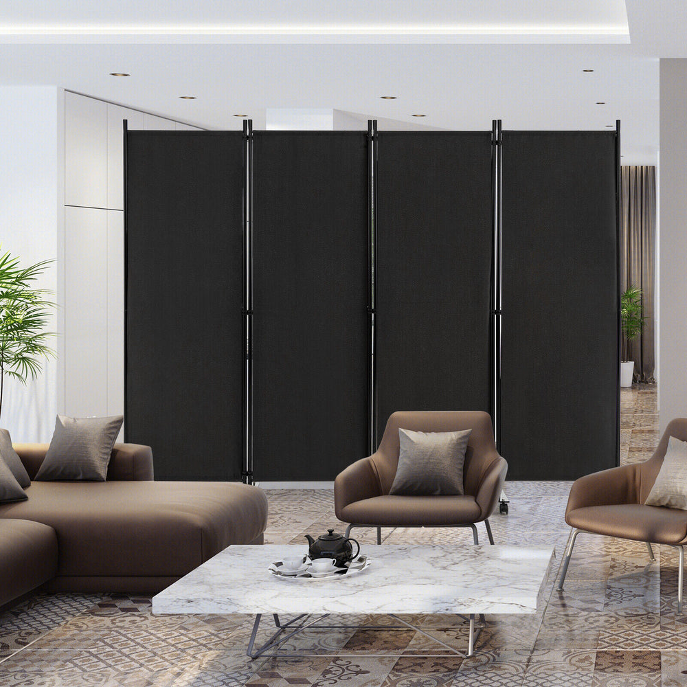 4-Panel Folding Room Divider 6 Feet Rolling Privacy Screen with Lockable Wheels-Black - Gallery View 1 of 9