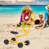 Kid ride-on sand digger with sturdy steel frame and rotatable seat, perfect for beach play and coordination development.