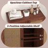 Spacious walnut kitchen sideboard featuring 2 rattan doors and a 3-position adjustable shelf for versatile storage.