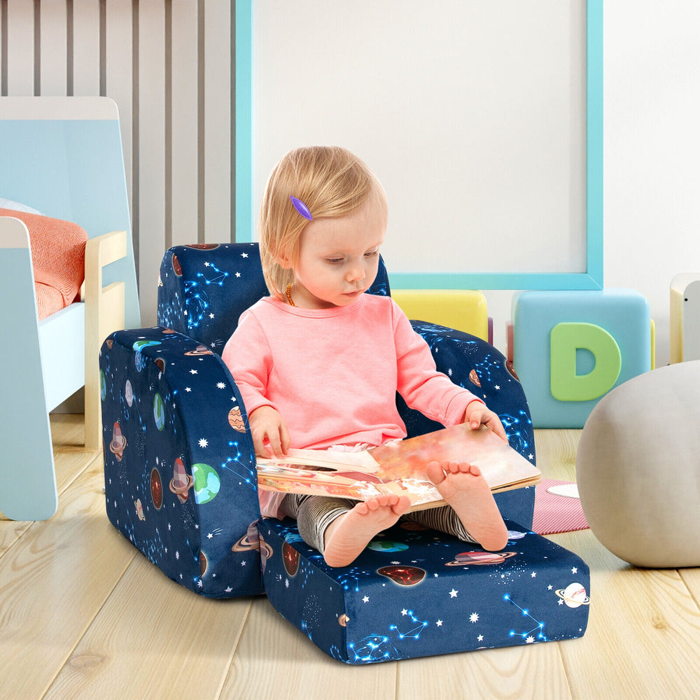 3-in-1 Convertible Kid Sofa Bed Flip-Out Chair Lounger for Toddler-Blue - Gallery View 1 of 12