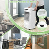 4-in-1 portable evaporative air cooler in white with wheels, timer, and adjustable modes for home, office, or dorm use.